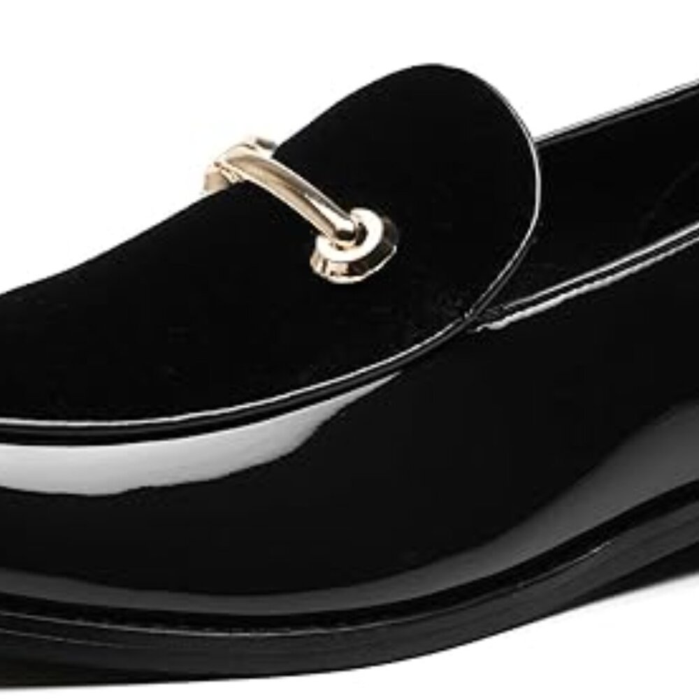 Santimon Men's US 9, 10 Black Casual Smoking Loafers Suede Patent Leather Shoes - Picture 8 of 10